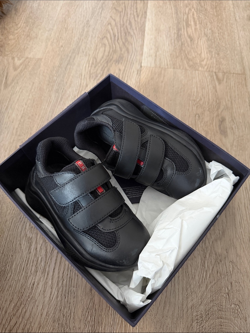 Prada Kids Black Velcro Strap Sneakers